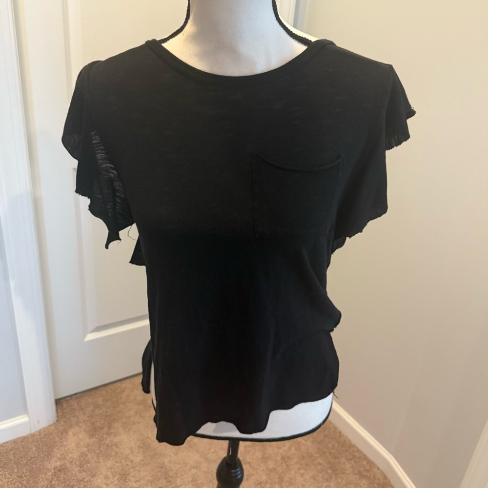 We The Free Black Flutter Sleeve Top nwot